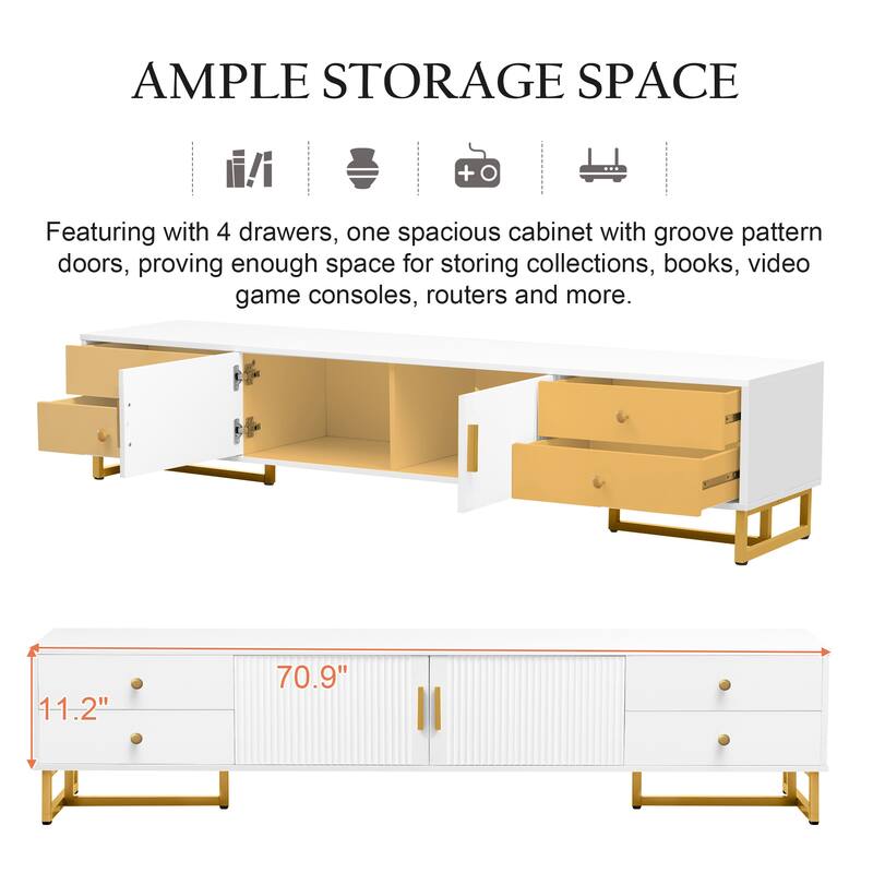 TV Stand for 65+ Inch TV, Entertainment Center TV Media Console Table, Modern T Metal Frame TV Cabinet w/ 4 Drawers & 1 Cabinet