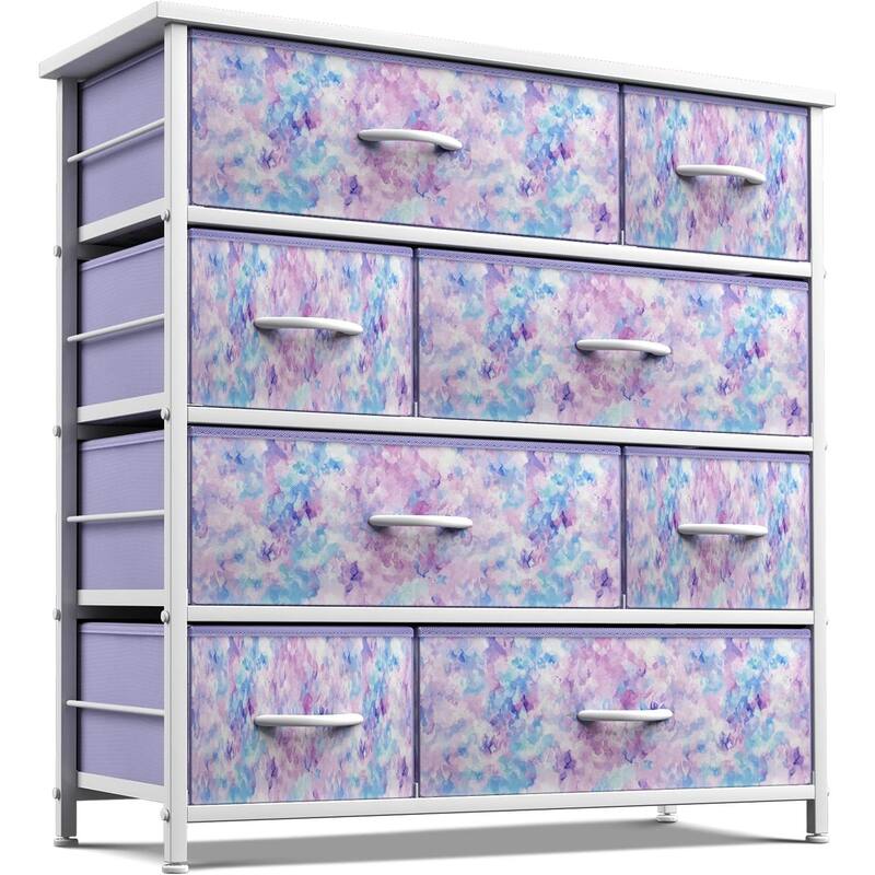 Dresser w/ 8 Drawers Furniture Storage & Night Stand Table for Bedroom - Tie-Dye Purple