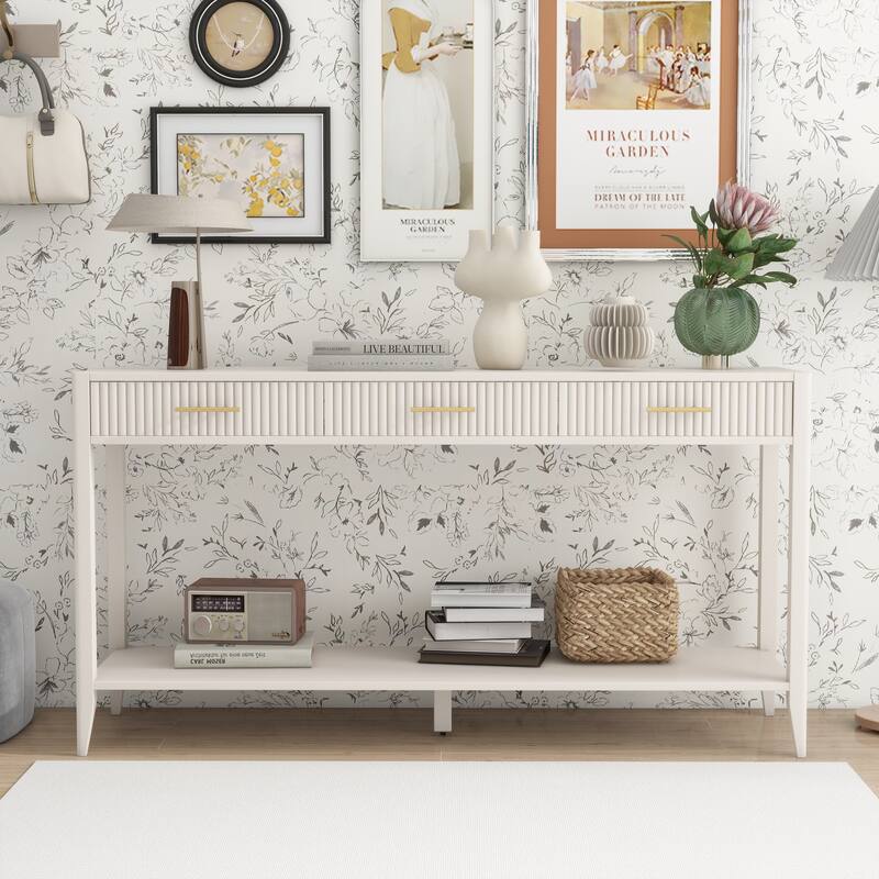 For Entry with Vertical Stripe Drawer Consoles - White