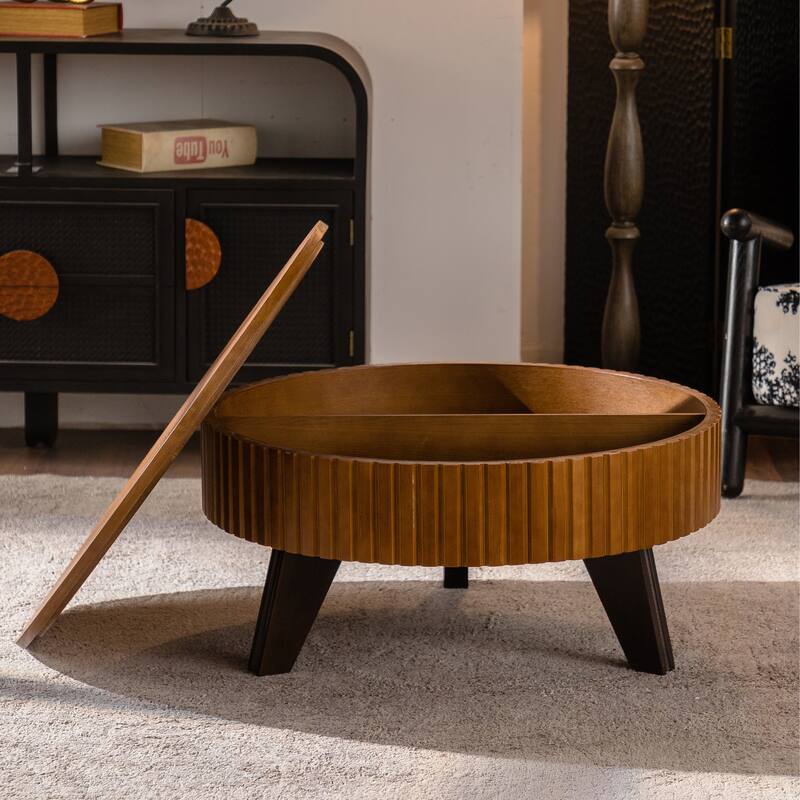 Retro Round Retro Coffee Table with 3 Legs for Living Room