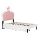 preview thumbnail 6 of 5, Twin Size Upholstered Princess Bed with Crown Headboard and 2 Drawers, Platform Bed in White+Pink