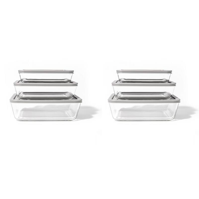 Glass Food Storage Set with Airtight Lids - Nesting, Space-Saving, BPA-Free, Microwave, Oven & Dishwasher Safe - 12 Piece Set (6 Containers + 6 Lids) - Grey