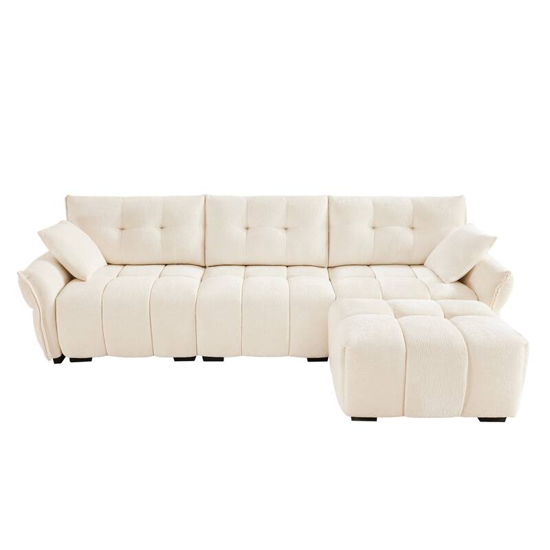 3-Seater L-Shaped Modular Sofa with 1 Ottomans & Pillows