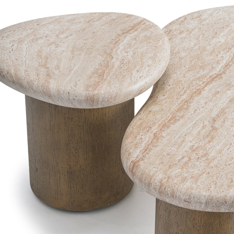 Studio London Nesting Table with Travertine Effect Concrete Top and Faux Wood