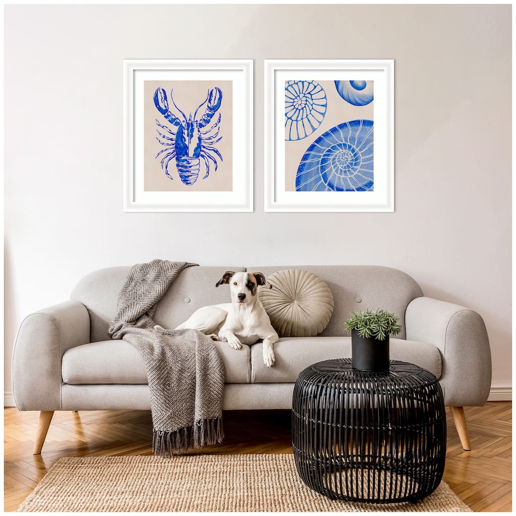 Kate and Laurel Lobster & Ocean Charms 2 Piece Framed Wall Art Print Set by Nikita Jariwala
