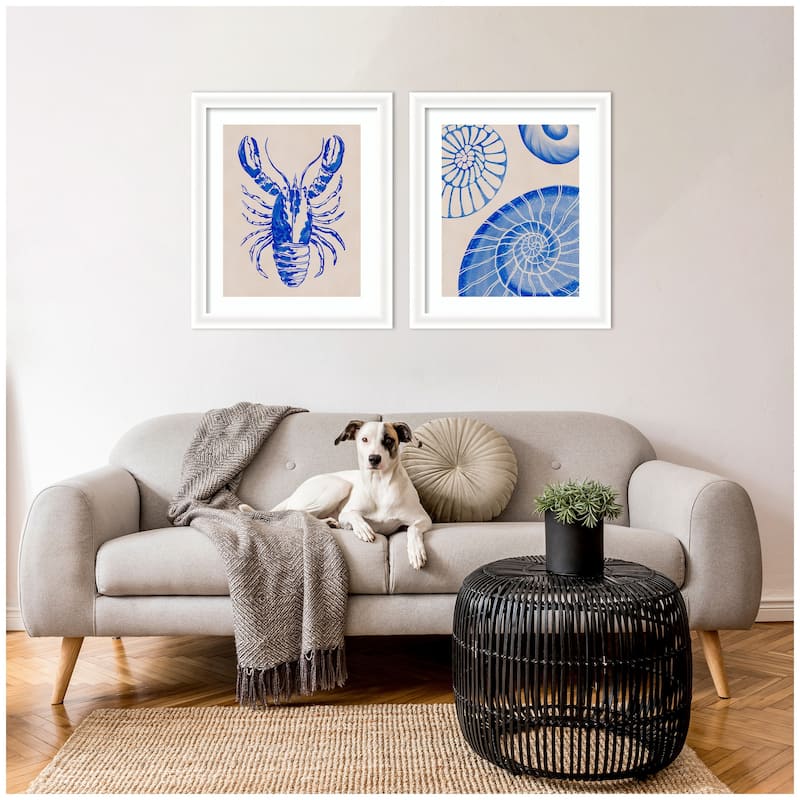 Kate and Laurel Lobster & Ocean Charms 2 Piece Framed Wall Art Print Set by Nikita Jariwala