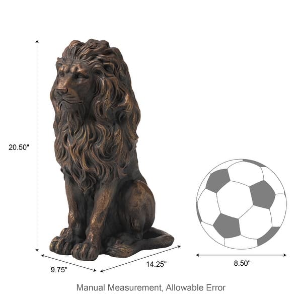 dimension image slide 3 of 4, Glitzhome MGO Majestic Sitting Guardian Lion Statues Porch Sculpture Outdoor Indoor Set of 2