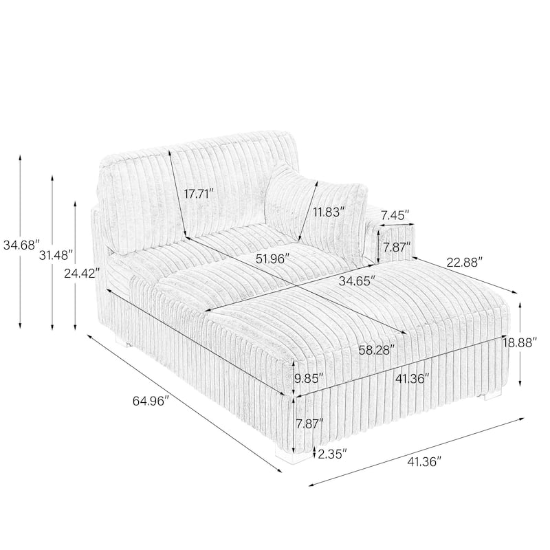 41" W Plush Corduroy Chaise Lounge with Pillows