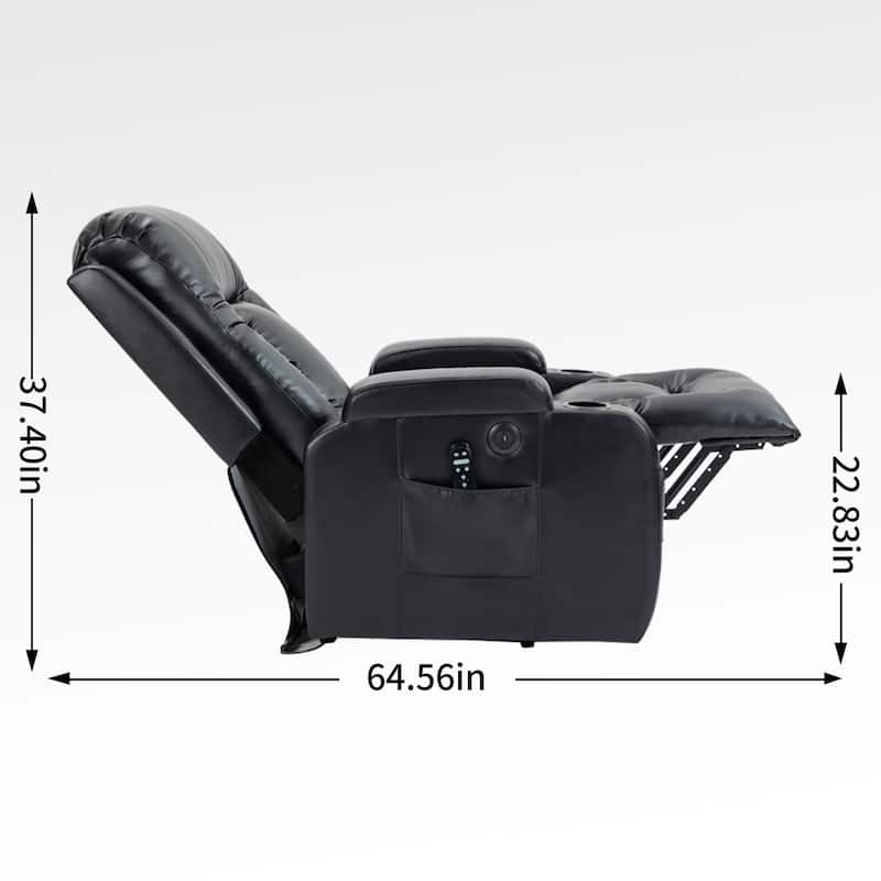 Black Elderly-Friendly Power Lift Recliner featuring Vibration Massage, Lumbar Heating, USB Port, and Cup Holders