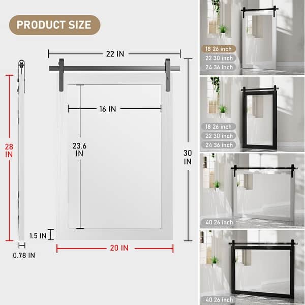 dimension image slide 15 of 16, Modern Wall Mirrors, Rectangular Mirror with Wood Framed, Bathroom Mirror Barn Mirror Barn Door Mirror with Multi Size