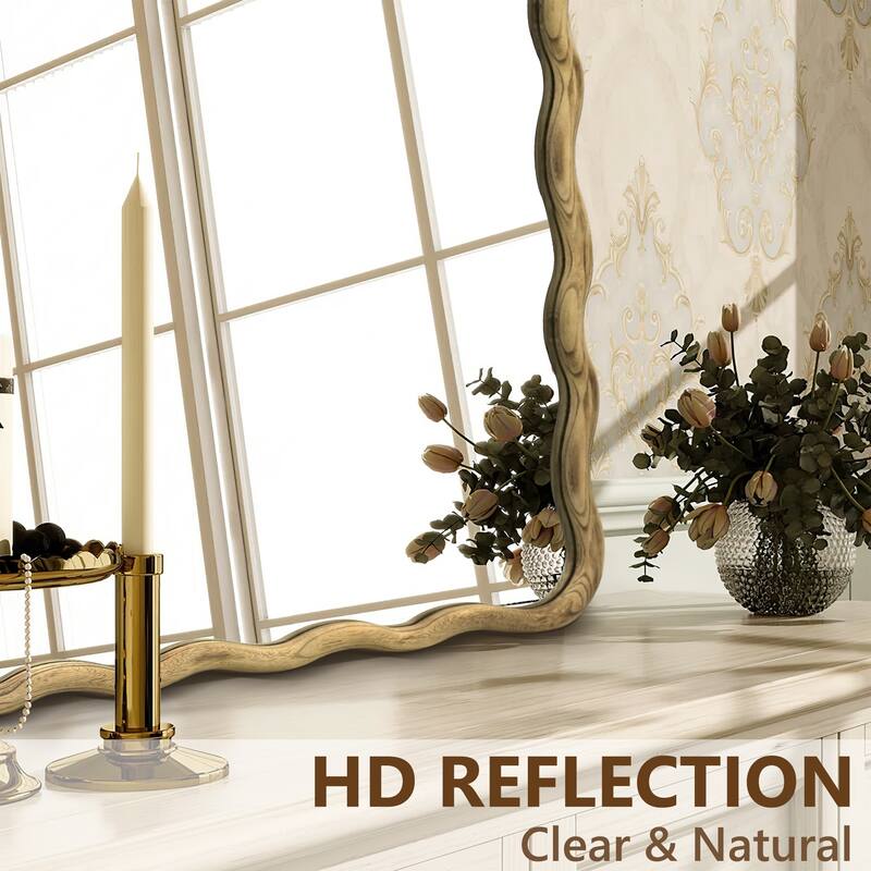 Scalloped Wood Frame Rectangle Wavy Wall Mirror