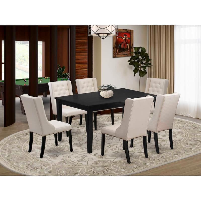 HomeStock 7-Piece Rectangle Black Finish Solid Wood Top Dining Table with 6 Chairs