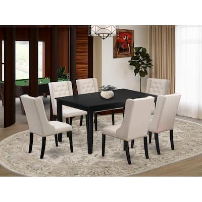 HomeStock 7-Piece Rectangle Black Finish Solid Wood Top Dining Table with 6 Chairs