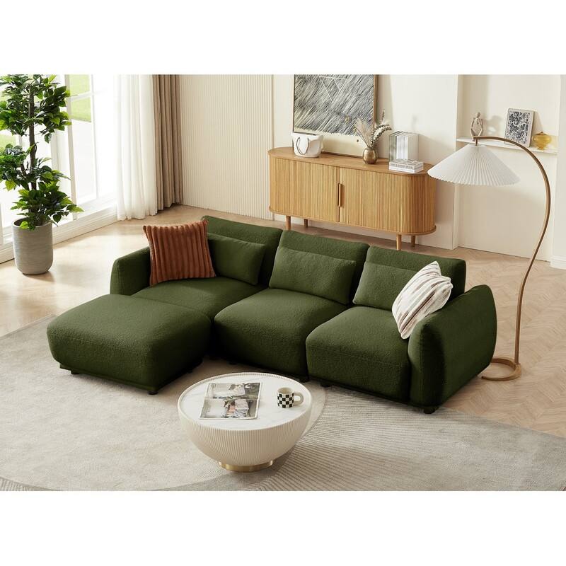 Comfy Lambswool Sectional Couch For Living Room, Boucle Convertible Modular Sofa