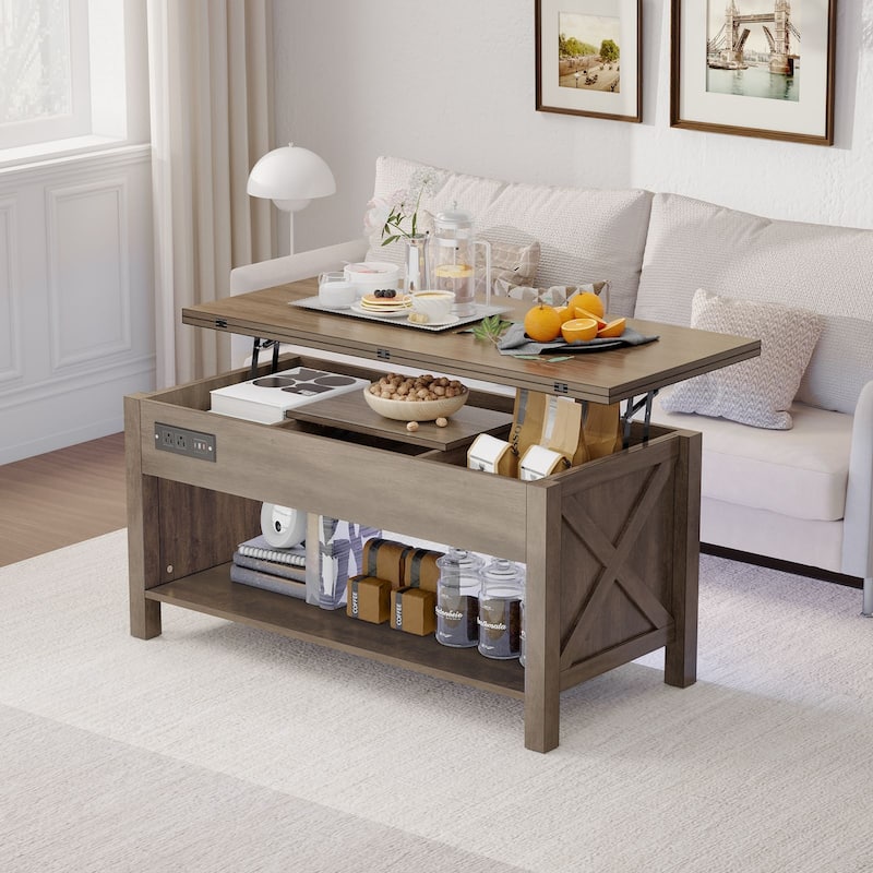 Meyreso 42" Lift Top Coffee Table, 4 in 1 Coffee Tables with Storage Cabinet for Living Room