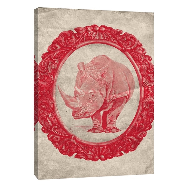 PTM Images 9-105915 PTM Canvas Collection 10" x 8" - "Framed Rhinoceros in Crimson" Giclee Rhinoceroses Art Print on Canvas