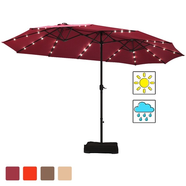 Shop Black Friday Deals On Costway 15ft Patio Double Sided Solar Led Market Umbrella Crank Base On Sale Overstock 30638324