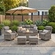 preview thumbnail 134 of 189, Pocassy Outdoor Wicker Sofa with Swivel Chair Fire Pit Table Furniture Set. Gray Wicker & Gray Cushion - 7 Pieces Sofa Chair Ottoman Table w/ Fire Table
