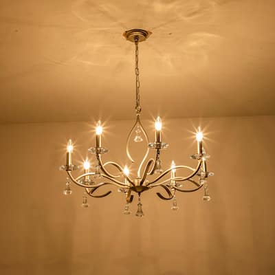 8 - Light Antique Brushed Silver Traditional Candle-Style Crystal Chandelier