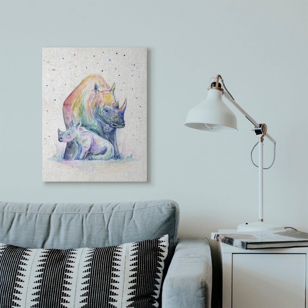 Shop Stupell Industries Colorful Abstract Rhino Family Animal Watercolor Painting Canvas Wall Art Proudly Made In Usa Overstock 29129179
