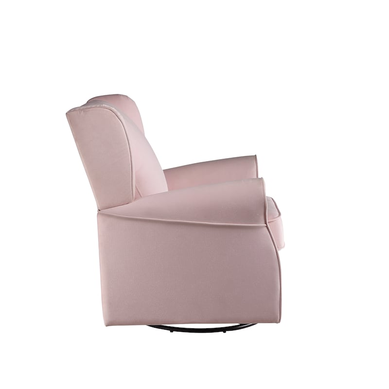 Pink Transitional 35" Upholstered Swivel Arm Chair with Glider and Nailheads