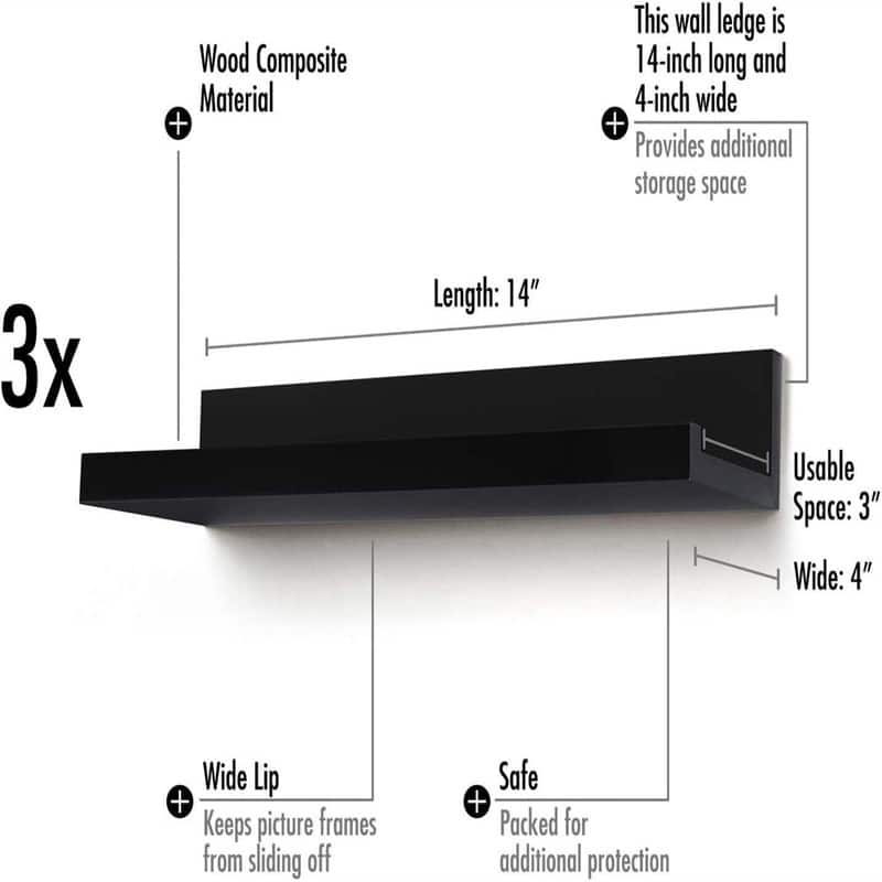 4" White Floating Shelves for Wall Set of 3 - 4.4"D x 6.2"W x 15.4"H