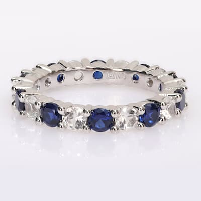 Miadora Created Blue and White Sapphire Stackable Full-Eternity Band Ring in Sterling Silver