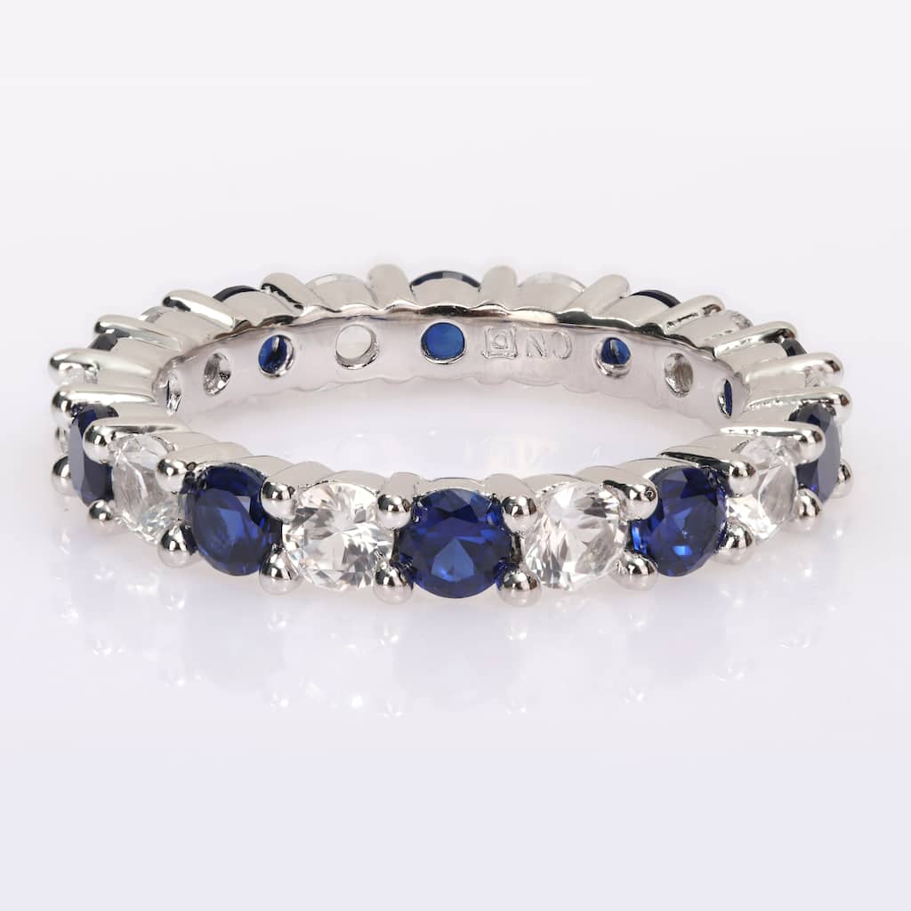 Miadora Created Blue and White Sapphire Stackable Full-Eternity Band Ring in Sterling Silver