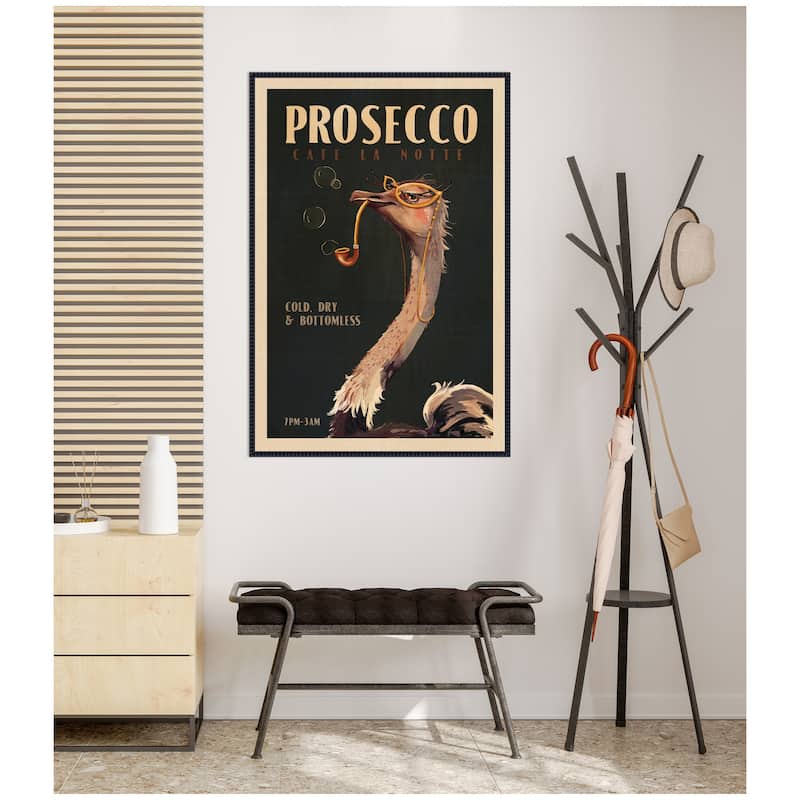 Kate and Laurel WG Deco Prosecco Ostrich by The Whiskey Ginger Framed Canvas Wall Art Print