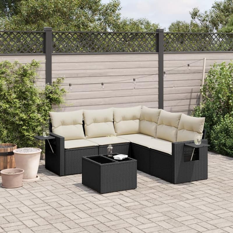 vidaXL Garden Sofa Set Black - Black and cream Large With table