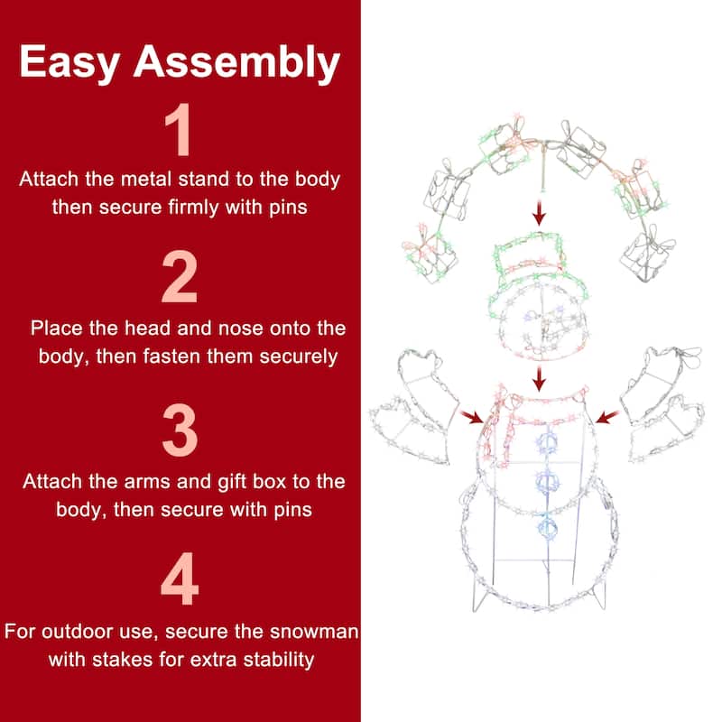 Puleo International 5' 2D Outdoor Snowman with 222 Multi-Color-Color LED Lights - White
