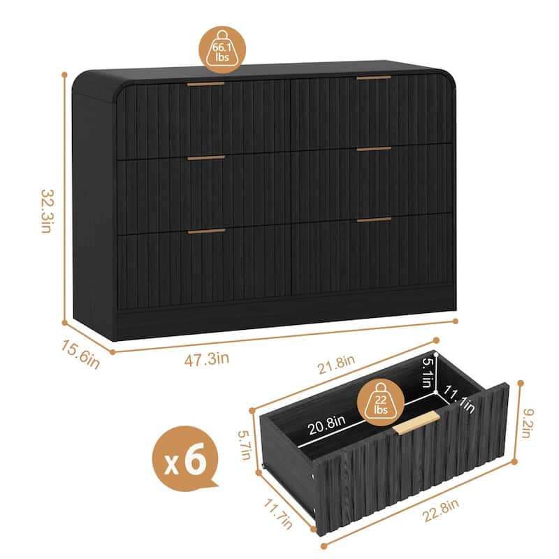 VEIKOUS 6-Drawer Wood Dresser for Bedroom, Mid-Century Modern Chest of Drawers with Anti-Tipping Device