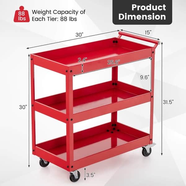 dimension image slide 0 of 2, Costway 3-Tier Utility Cart Metal Mental Storage Service Trolley - See details
