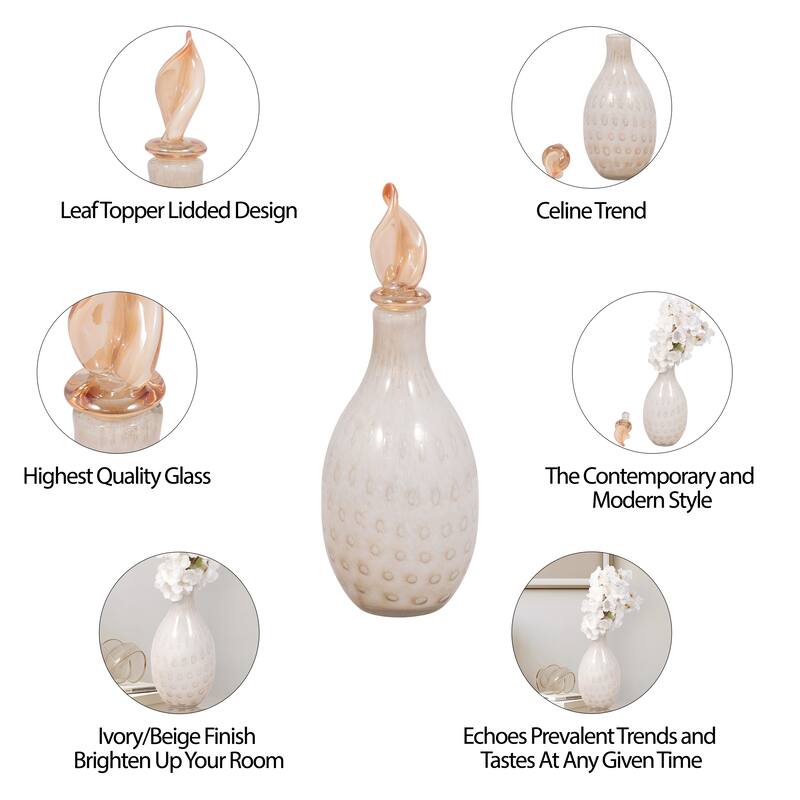 Sagebrook Home Meira Leaf Topper Glass Vase - Exquisite Design for Modern Homes - Durable & Elegant Decor