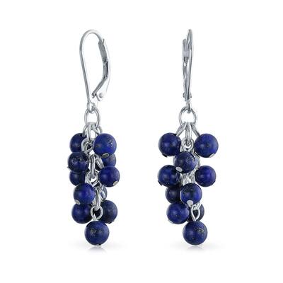 Natural Blue Lapis Lazuli Dangle Earrings with Sterling Silver Leverback