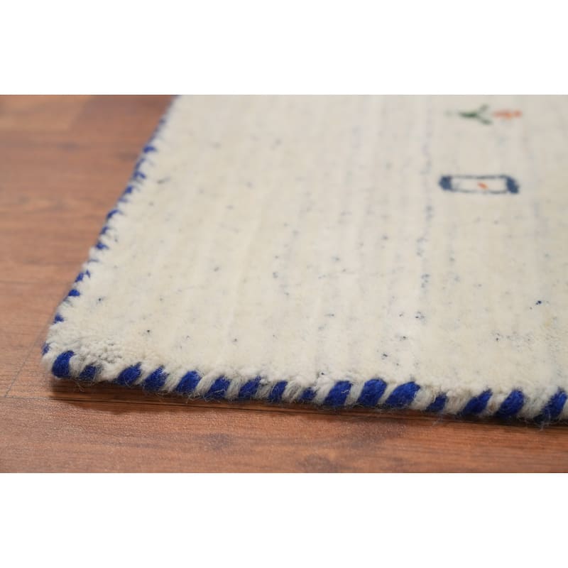 Hand Knotted Oriental 100% Wool Carpet Tribal Animal Pictorial Beige & Ivories Gabbeh Area Rug - 5' 10'' X 6' 3''