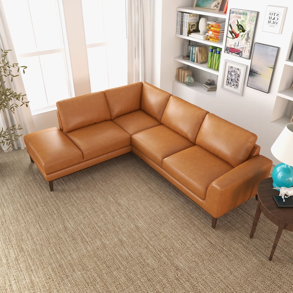 Miama Living Room Full Grain Genuine Leather Best Sectional Couch in Cognac Tan