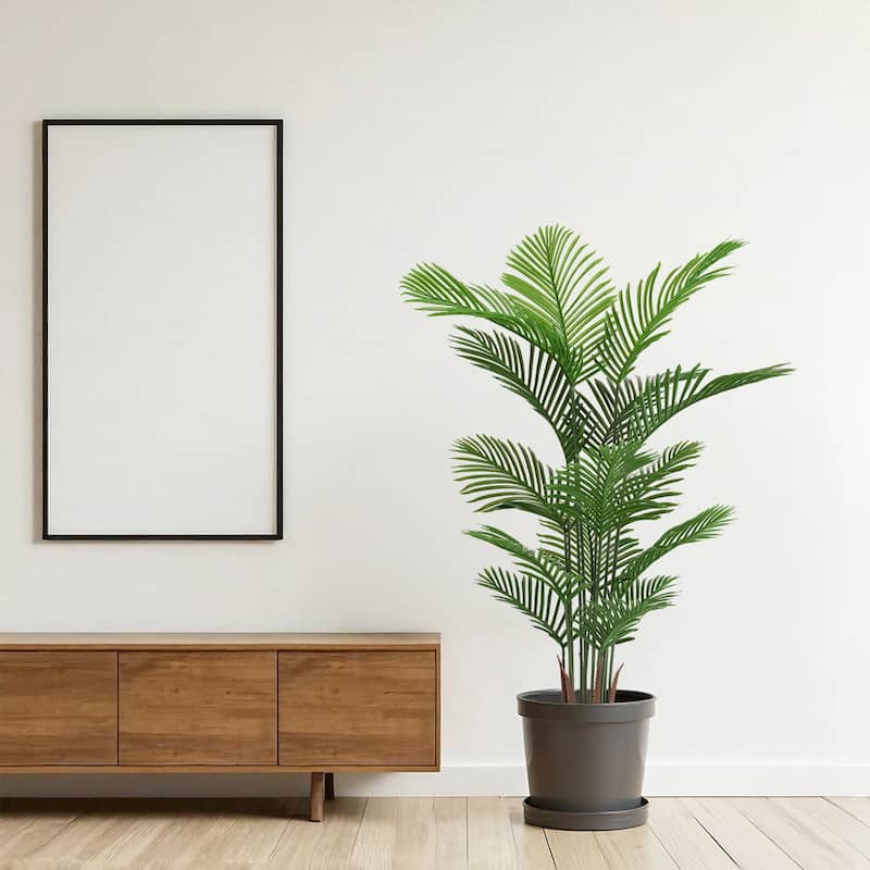 Artificial Areca Palm Plant, 5.2ft Tall Faux Tropical Dypsis Lutescens Tree in Pot, 2pcs/set