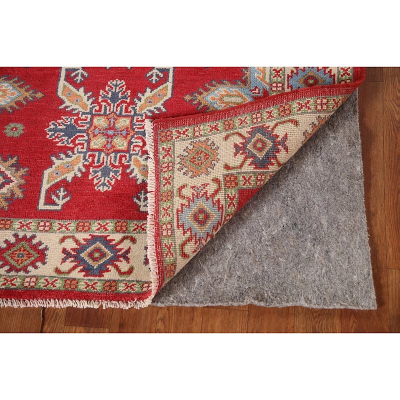 Red Kazak Oriental Accent Rug Hand-Knotted Wool Carpet - 3'4"x 4'10"