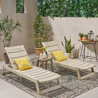 Mahi Outdoor 3 Piece Acacia Wood Chaise Lounge Set by Christopher Knight Home