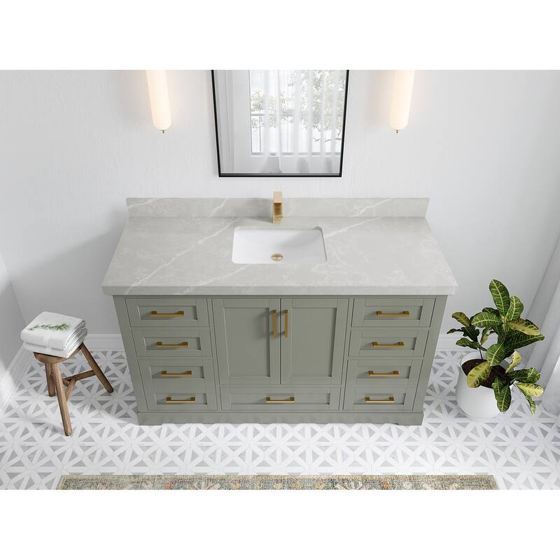 Willow Collection 60 in W x 22 in D x 36 in H Boston Single Bowl Sink Bathroom Vanity with Countertop - 2"Pearl Gray - Evergreen