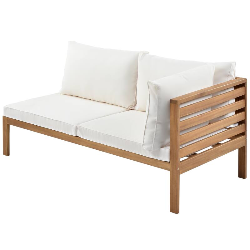 Patio L-shape Sectional Sofa with Square End Table, Wood Frame Sofa Set Conversation Sets Water-resistant and UV Protected
