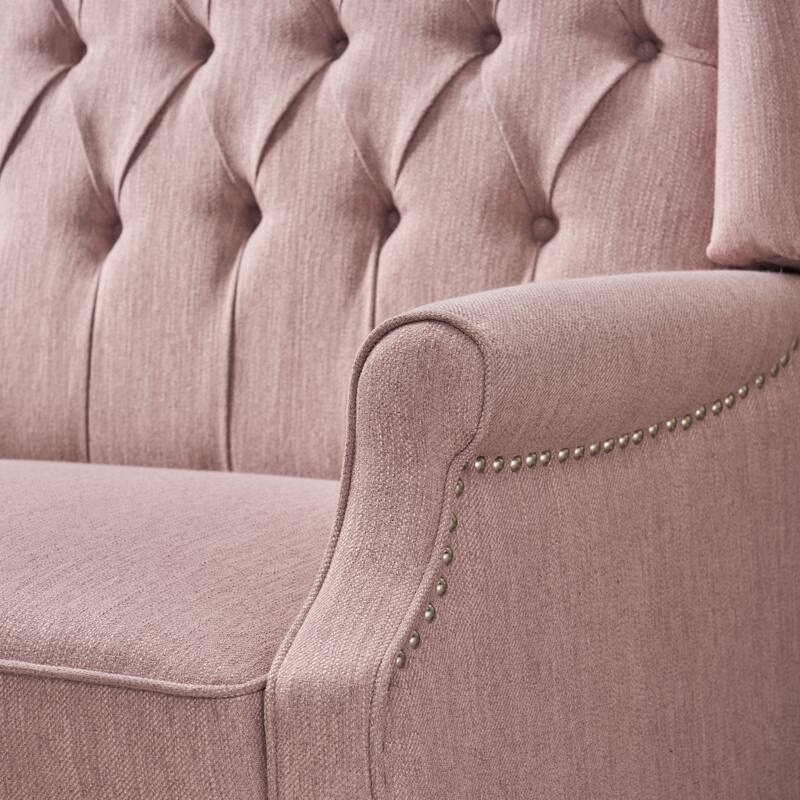 Blush Oversized Upholstered Wingback Push-Back Recliner with Footrest, Button-tufted Backrest, Nailhead Accents