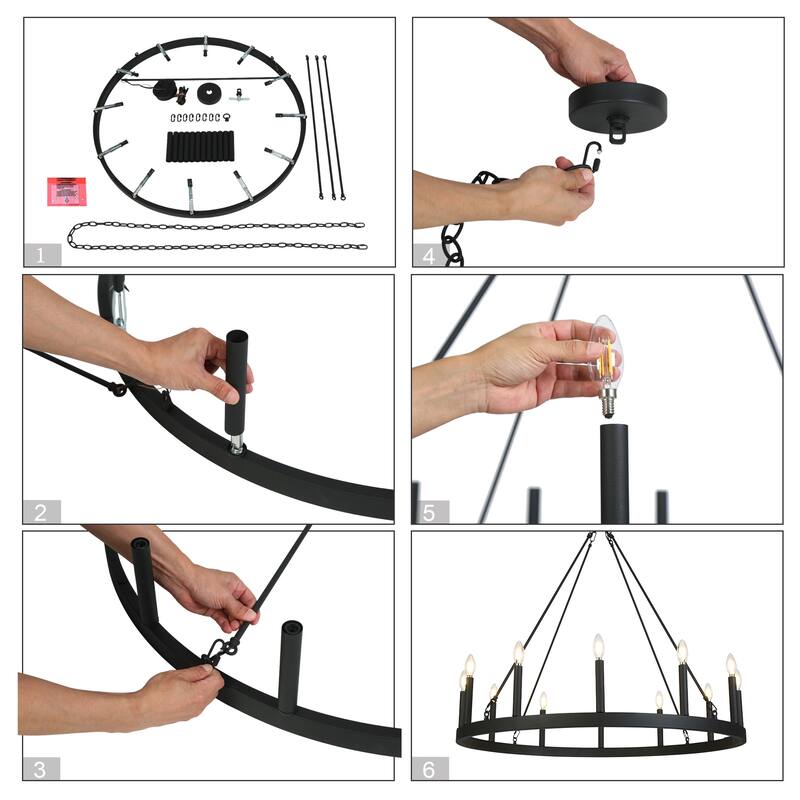 Modern Transitional Black 12-Light Wagon Wheel Chandelier for Living Dining Room - W39.4"*H36.6"