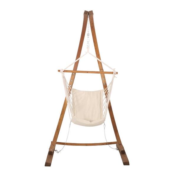 Shop Griffith Outdoor Larch Wood Hammock Chair Swing With Water Resistant Fabric By Christopher Knight Home Overstock 20216820 Cream Teak