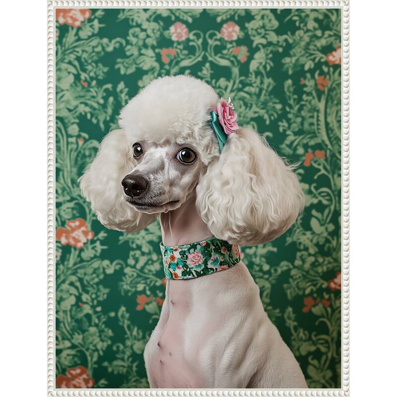 The Floral Adorned Poodle by Mowzu Framed Canvas Wall Art
