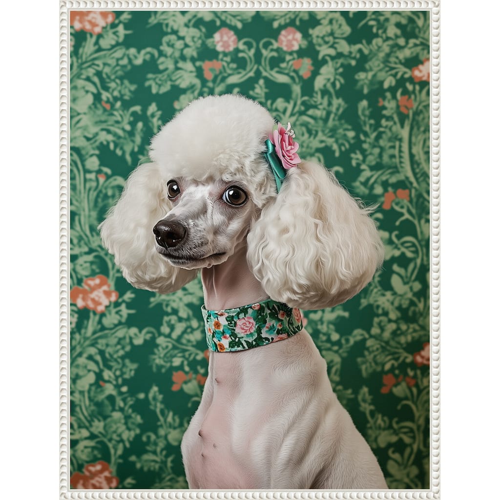 The Floral Adorned Poodle by Mowzu Framed Canvas Wall Art