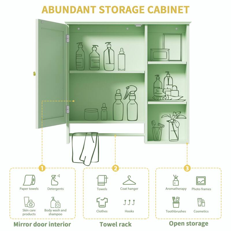 Wall-Mounted Bathroom Storage Cabinet with Large Mirror Door