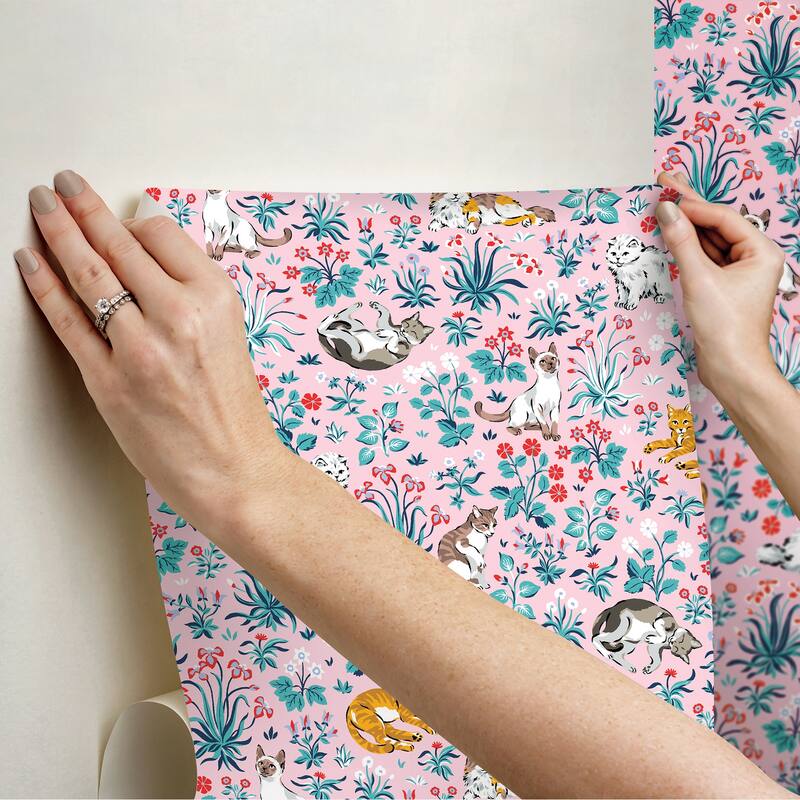 Must Love Cats Pink Peel and Stick Wallpaper