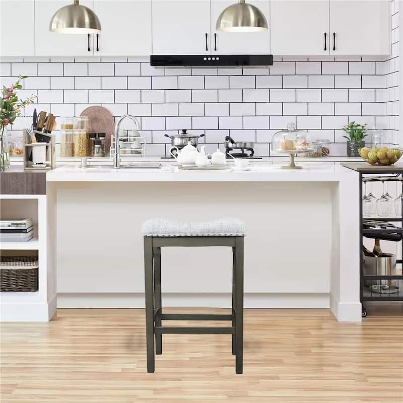 Azalea Park Bar Height Upholstered Wood Saddle Stool - 19 W x 13.25 D x 29 H"